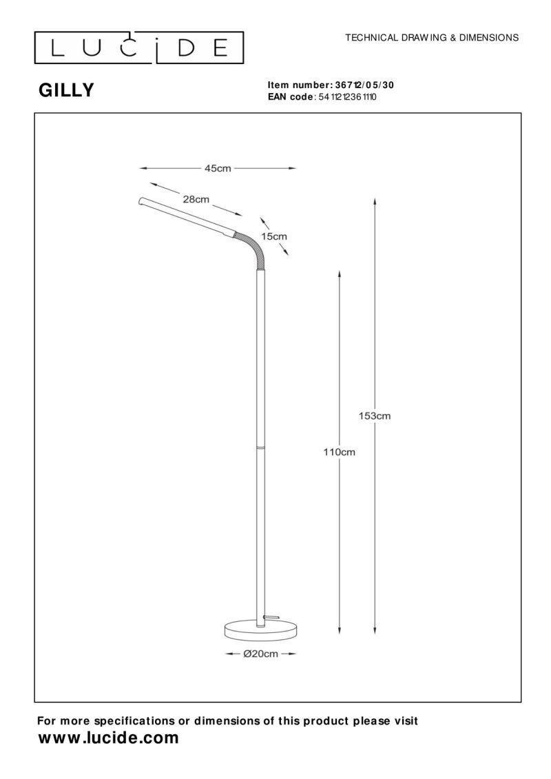Lucide GILLY - Stojacia lampa na čítanie - LED - 1x5W 2700K - Čierna